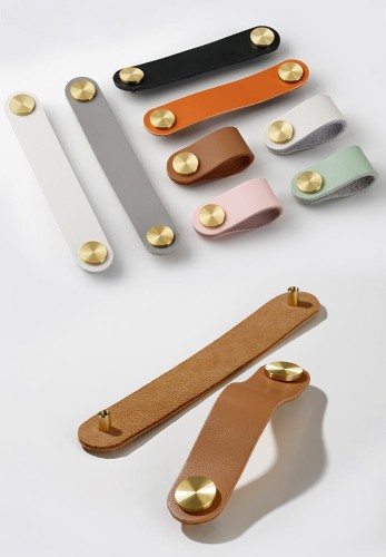 Möbelgriff Alerce – Leder-Schlaufengriff in Schwarz, Weiß, Orange, Rosa, Grau, Braun und Pastellgrün. 1-Loch-Montage oder 96 mm Lochabstand, Boho- und Skandi-Stil, ideal für Kindermöbel – egriffe.at