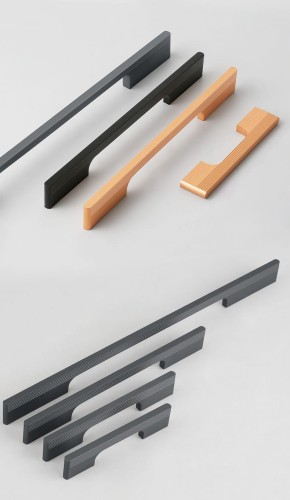 Möbelgriff Vista – moderner minimalistischer Griff in Schwarz, Champagnergold und Aschgrau. Größen 96–960 mm, für Küchen- und Badmöbel, Schränke, Schubladen und Kommoden – egriffe.at