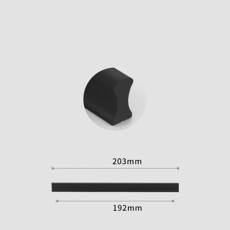 Möbelgriff Fava – mattschwarzer, pulverbeschichteter Aluminiumgriff im modernen Loft-Stil. Längen 96–960 mm, ideal für Küchenfronten, Badmöbel, Schränke und Schubladen – egriffe.at