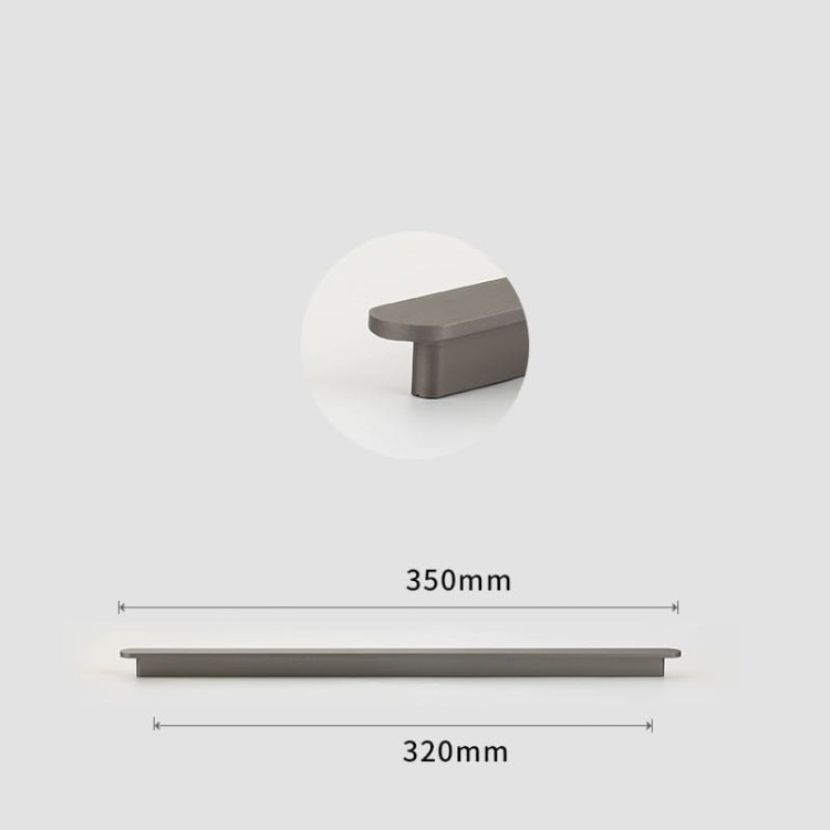Möbelgriff Terra – moderner minimalistischer Griff in Gold oder gebürstetem Grau. Größen 96, 128, 192, 320, 768 und 960 mm. Für Küchen- und Badschränke sowie Schubladen – egriffe.at