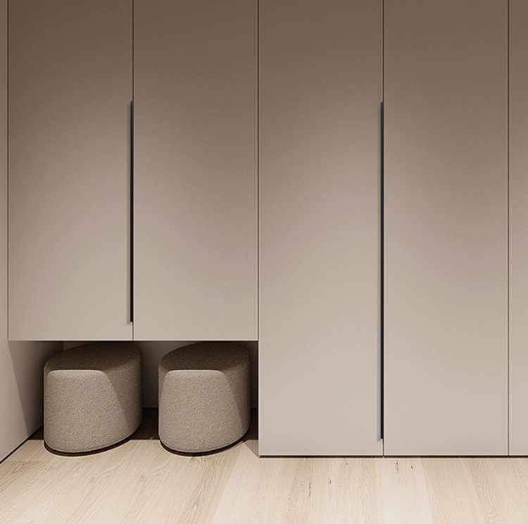Möbelgriff Lonia – Kantengriff im Industrial-, Loft-, Modern- und Skandi-Stil in Schwarz, Grau, gebürstetem Gold und Champagnergold. Größen 96, 128, 160, 192, 224 und 800 mm – egriffe.at
