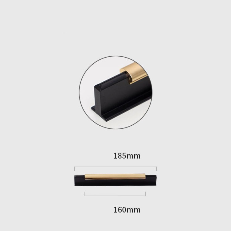 Czarny uchwyt meblowy Polvo ze złotym wykończeniem, rozstaw 160 mm, elegancki uchwyt do komody i szafki