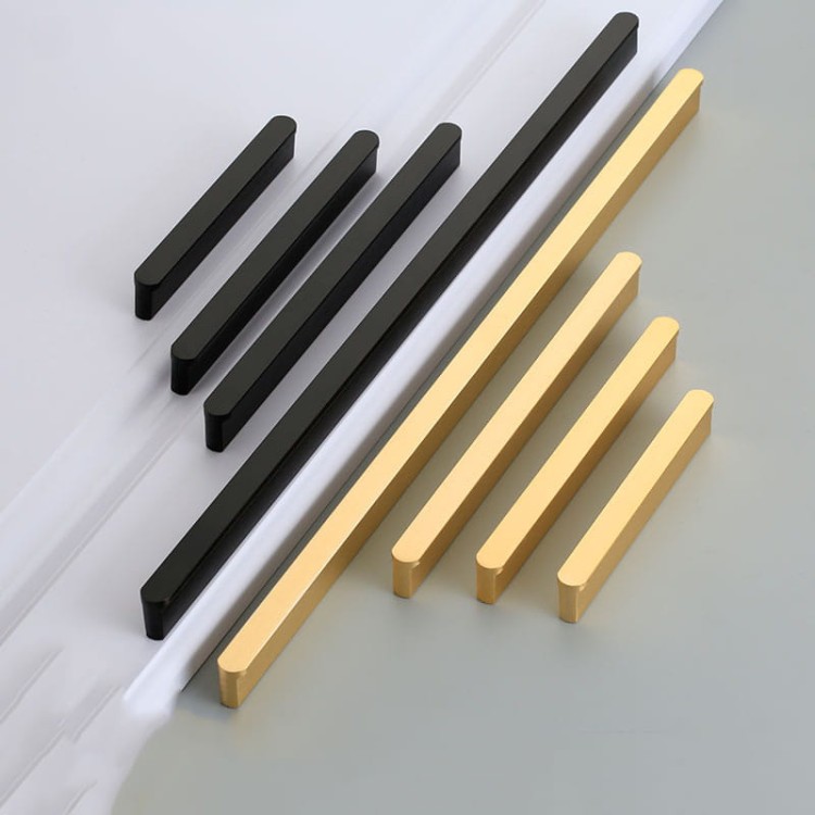 Uchwyt meblowy Avalos prosty liniowy czarny / złoty szczotkowany – nowoczesny, dostępne rozmiary 96 mm, 128 mm, 160 mm, 320 mm, 546 mm, 960 mm. sklep euchwyty.pl