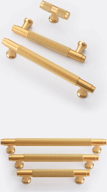Uchwyt meblowy Montana czarny / złoty – radełkowany T-Bar industrialny 128 mm / 160 mm – sklep euchwyty.pl