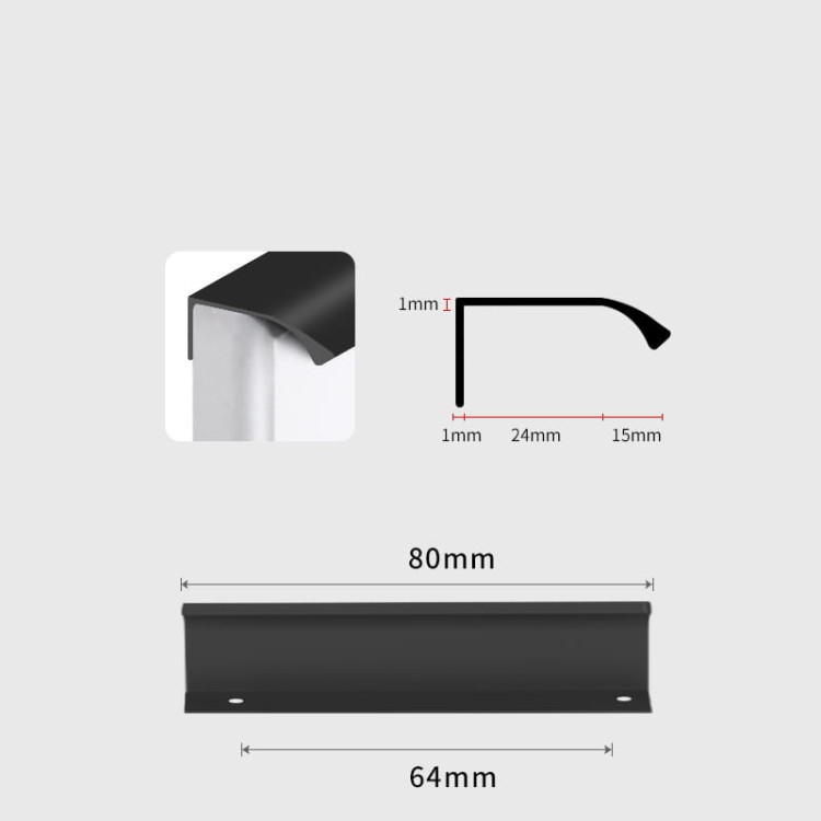 Uchwyt meblowy Isabel – krawędziowy aluminiowy uchwyt na górną krawędź frontu w kolorach czarny i szampański złoty, rozmiary 64–960 mm, sklep euchwyty.pl