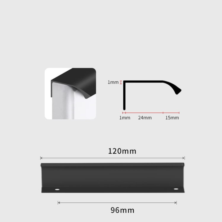 Uchwyt meblowy Isabel – krawędziowy aluminiowy uchwyt na górną krawędź frontu w kolorach czarny i szampański złoty, rozmiary 64–960 mm, sklep euchwyty.pl