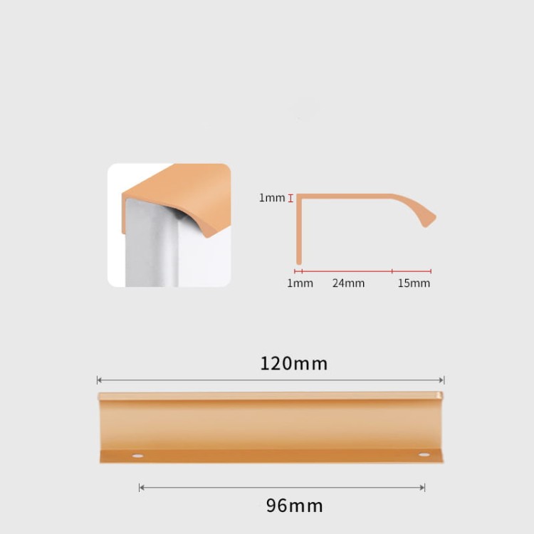 Uchwyt meblowy Isabel – krawędziowy aluminiowy uchwyt na górną krawędź frontu w kolorach czarny i szampański złoty, rozmiary 64–960 mm, sklep euchwyty.pl