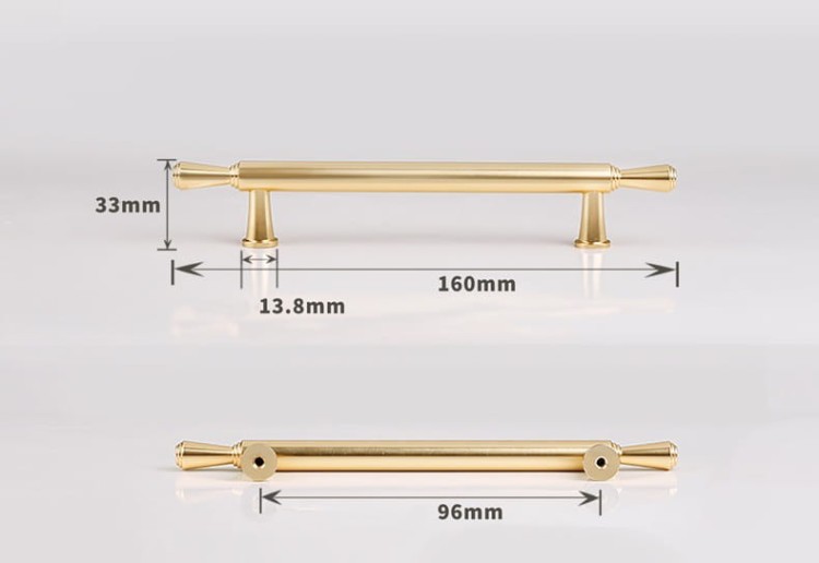 Möbelgriff Grava – T-Bar-Griff in Mattschwarz oder glänzendem Gold, erhältlich als Knopf sowie in 96, 128 und 192 mm. Ideal für Küchenschränke, Kommoden und Garderoben – egriffe.at