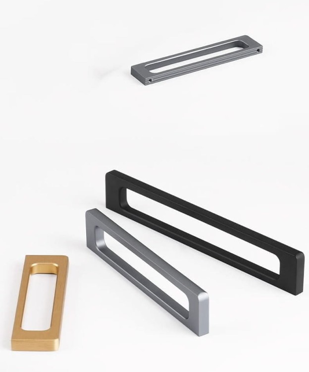 Möbelgriff Barra – moderner durchbrochener Griff in gebürstetem Kaffeegold, Grau und Schwarz. Größen 96, 128 und 160 mm, für Küchen- und Badmöbel, Schränke und Kommoden – egriffe.at