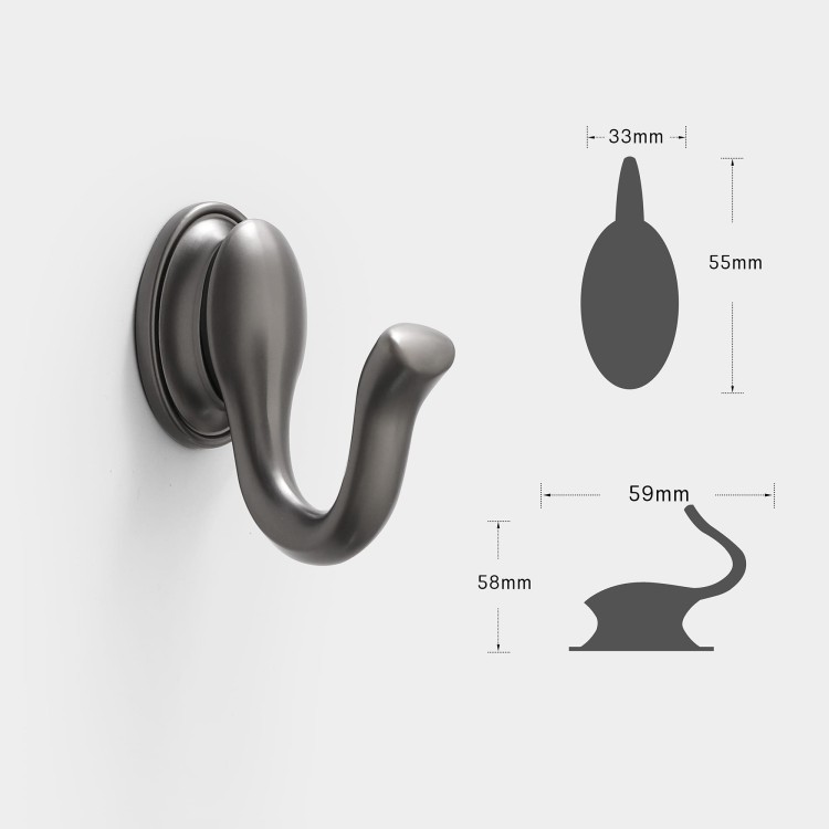 Wandhaken Tunas mit designerischer, geschwungener Form. Robust, feuchtigkeitsbeständig und leicht zu montieren, Schrauben im Set. Ideal für Bad, Küche, Garderobe und Büro. Farben: Metallicgrau, Gold und Schwarz-Gold.