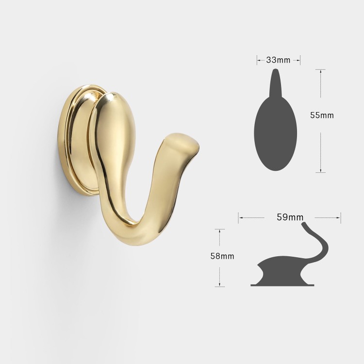 Wandhaken Tunas mit designerischer, geschwungener Form. Robust, feuchtigkeitsbeständig und leicht zu montieren, Schrauben im Set. Ideal für Bad, Küche, Garderobe und Büro. Farben: Metallicgrau, Gold und Schwarz-Gold.