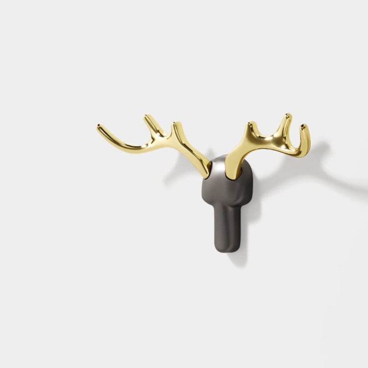 Wandhaken Alberto im modern-skandinavischen Stil, mit solider Konstruktion und einfacher Montage. Farben: Gold, gebürstetes Gold, Schwarz, Grau-Gold, Perlgrau und gebürsteter Nickel – dekorativ und funktional.