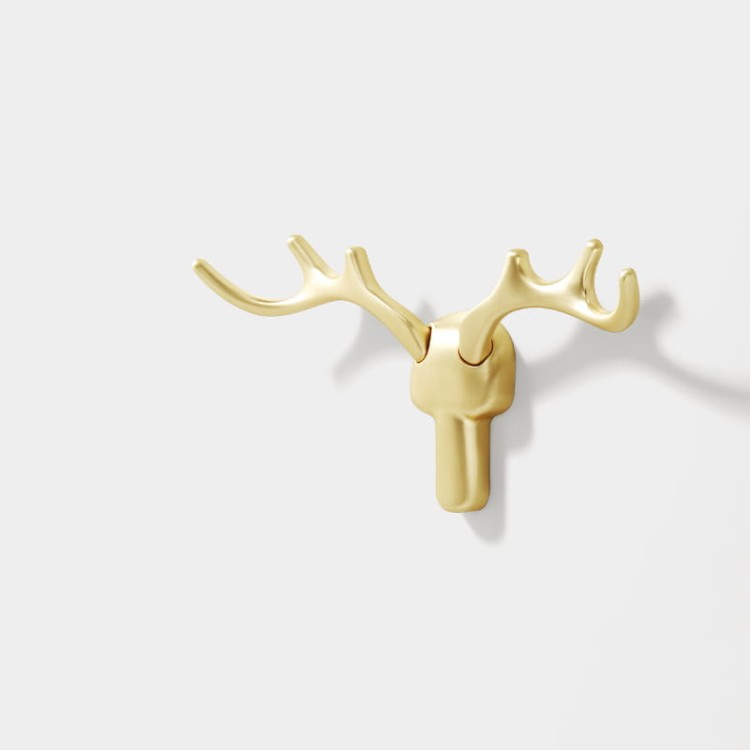 Wandhaken Alberto im modern-skandinavischen Stil, mit solider Konstruktion und einfacher Montage. Farben: Gold, gebürstetes Gold, Schwarz, Grau-Gold, Perlgrau und gebürsteter Nickel – dekorativ und funktional.