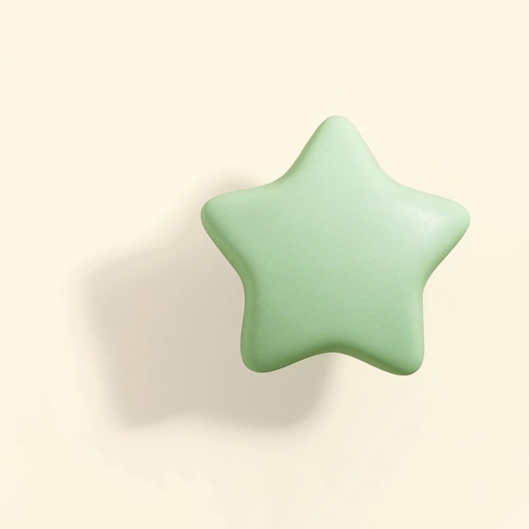 Kindermöbelgriff Misia in Form eines pastellfarbenen Sterns, ideal für Kommoden, Schränke und Schubladen im Kinderzimmer. Farben: Rosa, Grün, Weiß und Blau. Märchenhaft-modernes Design, Montageschrauben im Set.