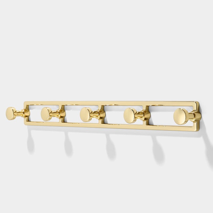 Wandhakenleiste Sombra, 4-fach. Moderne geometrische Leiste aus robustem, feuchtigkeits- und kratzbeständigem Material. Einfache Montage, Schrauben im Set. Farben: gebürstetes Gold und Perlgrau.