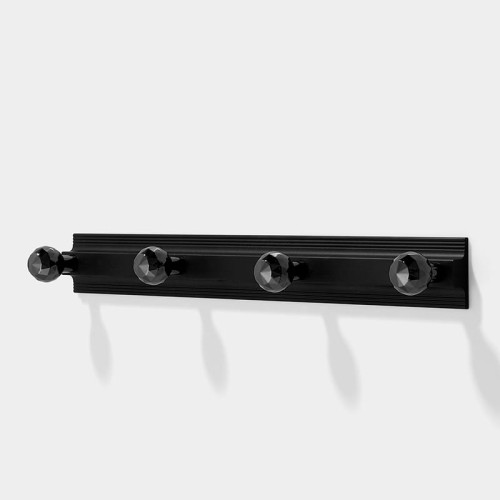 Wandhakenleiste Linda in Schwarz – moderne Leiste mit 4 oder 5 Haken. Solide, kratzfeste Ausführung und einfache Schraubmontage. Ideal für Flur, Garderobe, Büro und Bad.