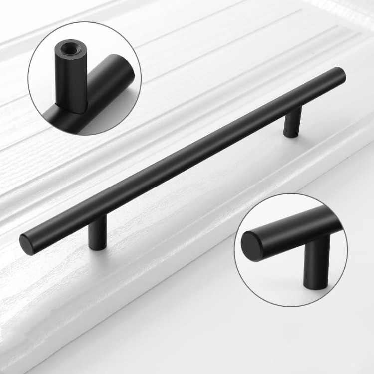 Podłużny czarny uchwyt meblowy Alma, rozstaw 160 mm do frontów meblowych