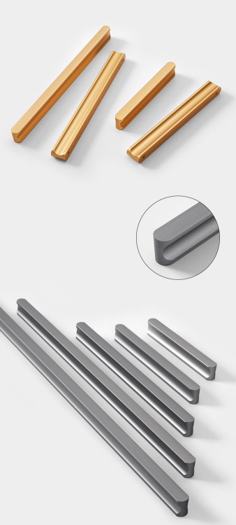 Möbelgriff Tapia – schlanker länglicher Griff in Gold, Schwarz oder Grau, ideal für moderne minimalistische Interieurs. Perfekt für Schränke, Kommoden und Kleiderschränke in Küche, Bad, Wohnzimmer und Garderobe.