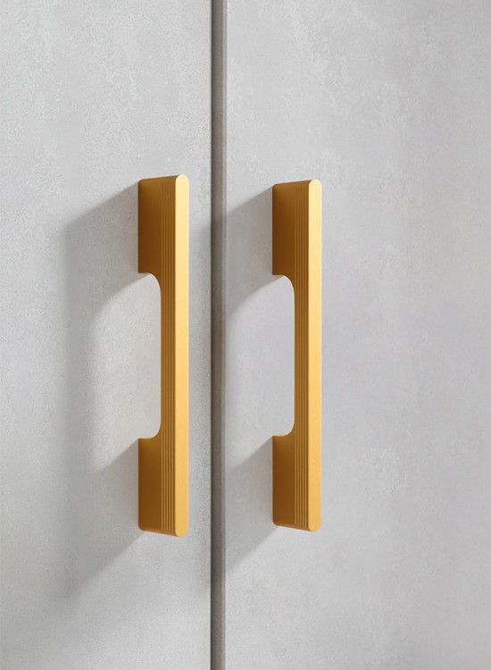Möbelgriff Pomo – moderner länglicher Griff für Küchenmöbel, Schränke und Schubladen. Farben: Schwarz, Champagnergold und Grau. Größen: Knopf, 192, 320 und 800 mm.