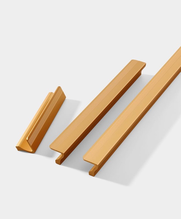 Möbelgriff Morro aus Aluminium in Mattschwarz, Grau und Champagnergold. Größen 96, 128, 192 und 320 mm. Moderner, loftiger, industrieller und minimalistischer Stil – für Küche, Bad, Schränke und Kommoden.