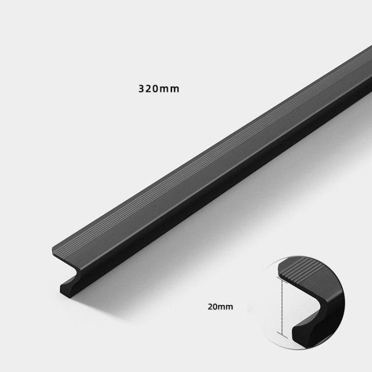 Möbelgriff Morro aus Aluminium in Mattschwarz, Grau und Champagnergold. Größen 96, 128, 192 und 320 mm. Moderner, loftiger, industrieller und minimalistischer Stil – für Küche, Bad, Schränke und Kommoden.