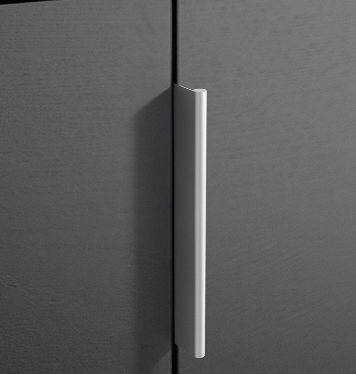 Möbelgriff Bravo – L-Kantengriff aus feuchtigkeitsbeständigem Aluminium. Farben: gebürstetes Gold, Schwarz, Silber und Grau. Größen 96, 128, 160, 192, 224 und 800 mm. Für moderne, minimalistische und industrielle Interieurs.