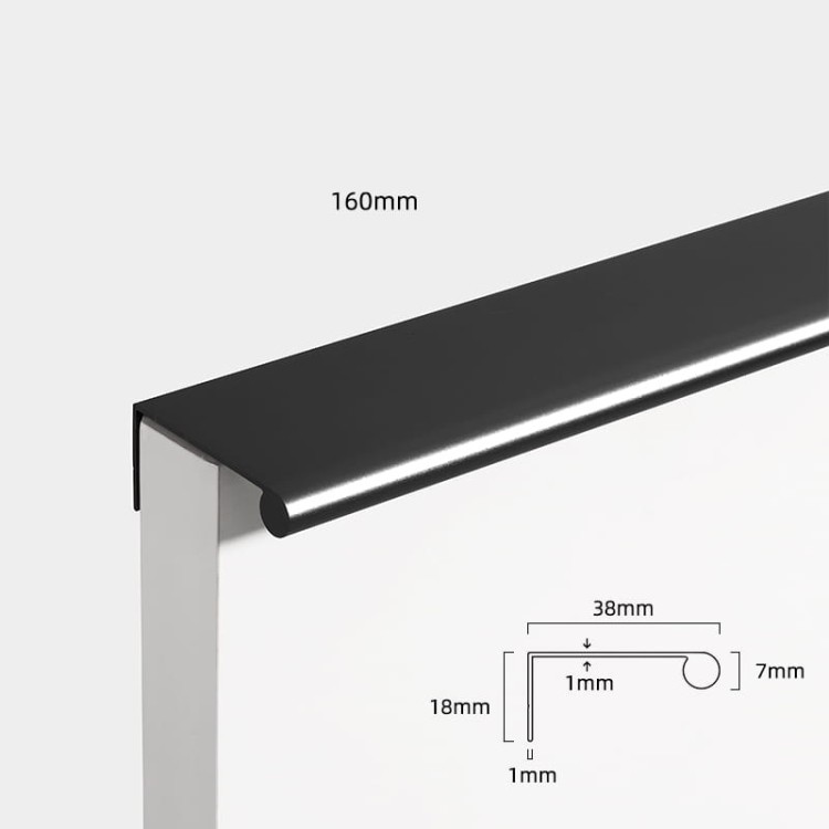 Czarny uchwyt krawędziowy Bravo z profilu L, rozstaw 160 mm do szuflad