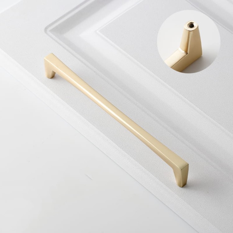 Möbelgriff Mela – moderner, klassischer und minimalistischer Griff in Schwarz, gebürstetem Gold, gebürstetem Nickel und Perlgrau. Größen 128–256 mm, ideal für Küchen- und Badmöbel, Garderoben und Kommoden.